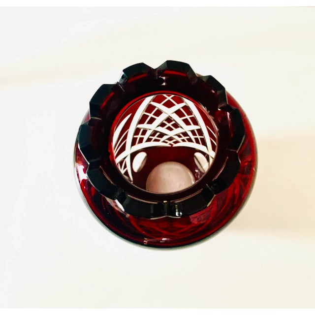 Modern Vintage Hand Cut Red Crystal Vase From Europe For Sale - Image 3 of 5