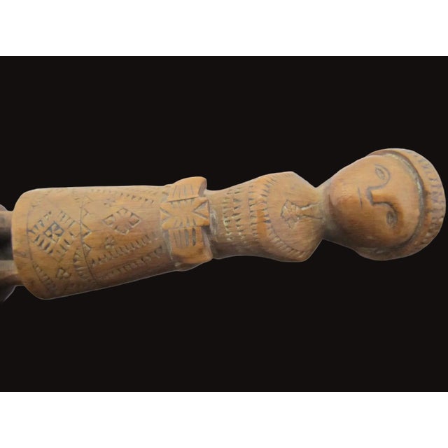Brown Antique Indonesian Carved Wood Figurative Pole Pestle Distaff For Sale - Image 8 of 9