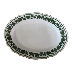 Meissen Porcelain Green Ivy Vine Gilt Trim Oval 13.75" Serving Dish Platter