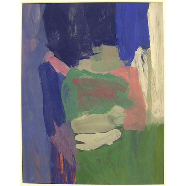 A loose still life built from simplified forms and overlapping areas of colour. Green and blue hues dominate the...