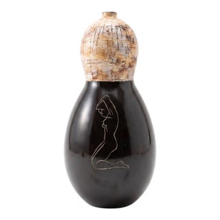 1950s French Atelier Cérenne Ceramic Lamp Base With Sgraffito Nude, Vallauris, C. 1950 For Sale
