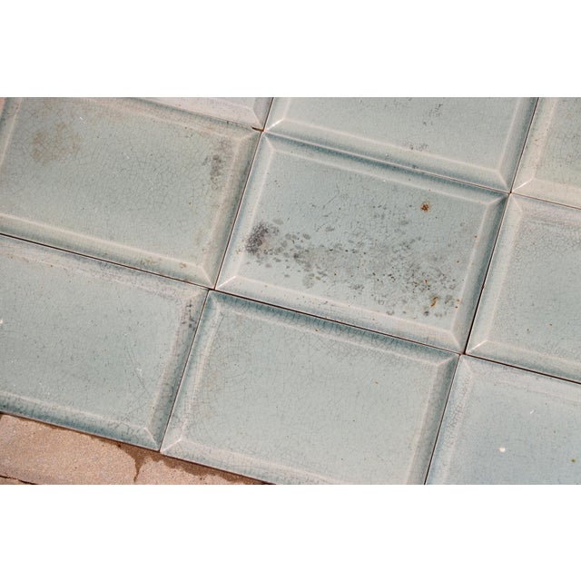 Antique 1920s Portuguese Art Deco Era Relief Tiles Set of 56 in Soft Seafoam Glaze For Sale - Image 12 of 18