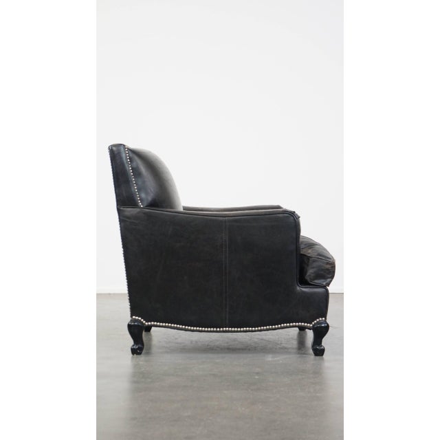 Black Grained Leather Armchair For Sale - Image 3 of 16