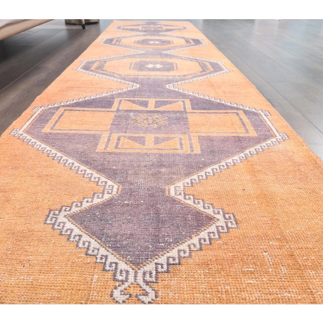 Textile 2'9x11'4 Vintage Orange Geometric Turkish Hand-Knotted Runner Rug For Sale - Image 7 of 9
