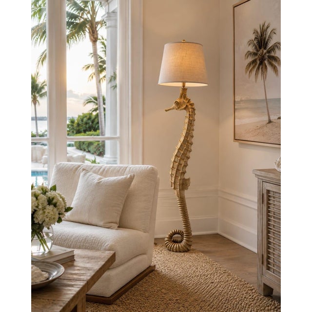 Sand Vintage Sculptural Resin Seahorse Floor Lamp For Sale - Image 8 of 12