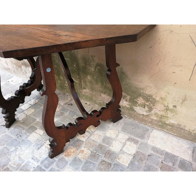 Lyre-Shaped Semi-Console Table in Walnut For Sale - Image 6 of 7