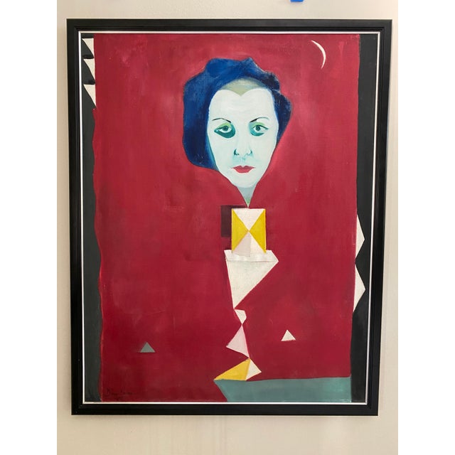 Red 1990s Framed Diane Haber Surrealistic Portrait Acrylic on Canvas 'Corinne' For Sale - Image 8 of 15