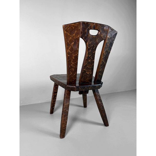 Japanese Wooden Chair with Kamakura-Bori Carving, 1950 For Sale - Image 6 of 9