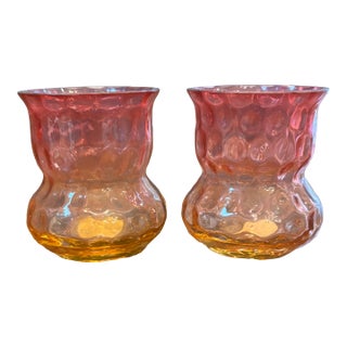 Antique Victorian Amberina Glass Toothpick Holders Inverted Thumbprint - Pair - Hobbs, Brockunier For Sale