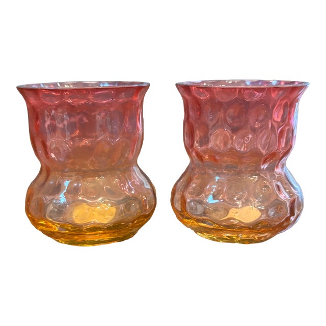 Antique Victorian Amberina Glass Toothpick Holders Inverted Thumbprint - Pair - Hobbs, Brockunier For Sale