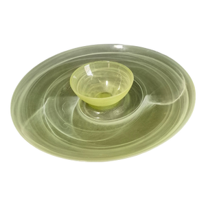 Late 20th Century Round Chartreuse White Opaque Swirl Art Glass Chip & Dip Platter