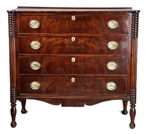Antique Sheraton Mahogany Cookie Corner Four Drawer Chest C. Mid 19th Century
