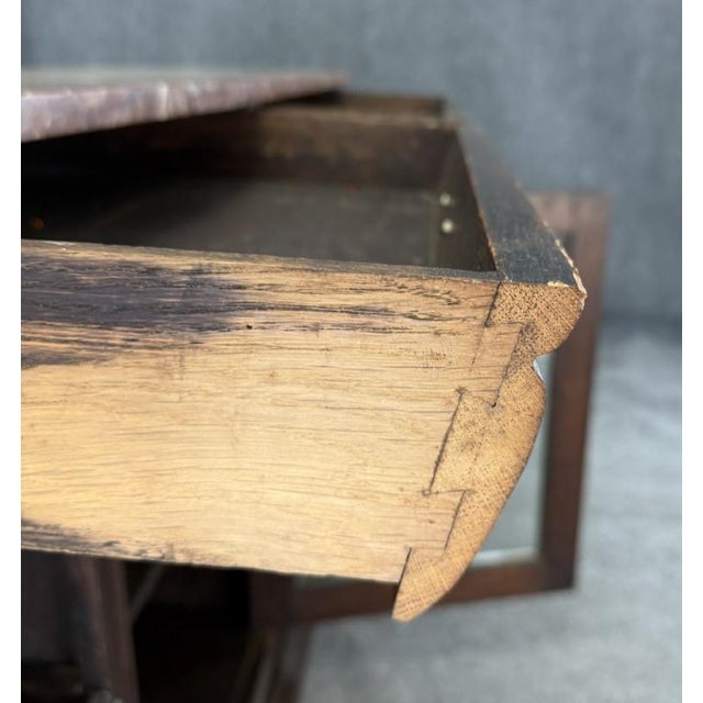 19th Century Marble Top Continental Oak Buffet With Leaded Glass Door For Sale - Image 13 of 18