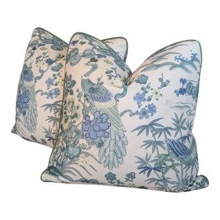 Lee Jofa Sakura Print Pillows in Teal - Pair For Sale