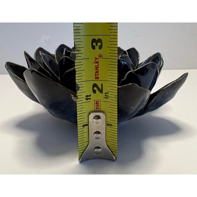 Handmade Blue Lotus Flower Ceramic Bowl With Gilded Petals – Studio Pottery Accent For Sale In Indianapolis - Image 6 of 6