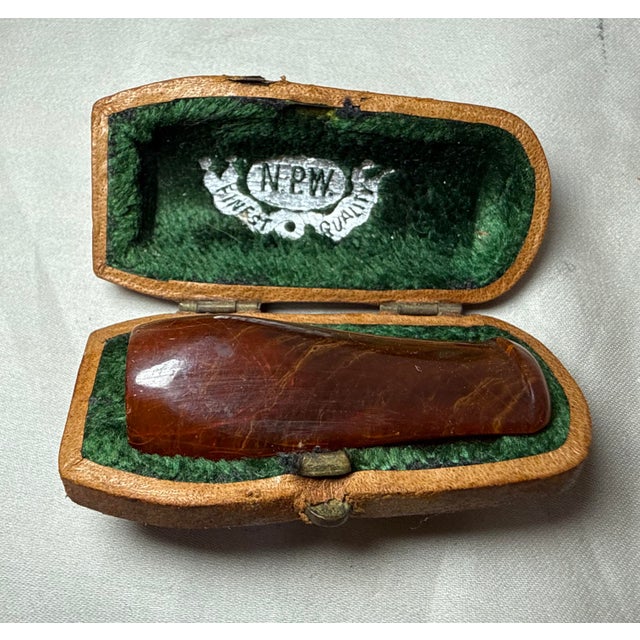 Animal Skin Antique Cheroot Cigar Cigarette Genuine Natural Amber W/ Hard Leather Box Case For Sale - Image 7 of 13