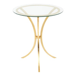 1960s Roger Thibier Gilded Wrought Iron Glass Gueridon Table For Sale