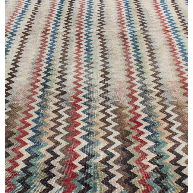 Mid 20th Century Mid 20th Century Mid-Century Modern Rug in Navy, Red, Green, Brown & Ivory For Sale - Image 5 of 12