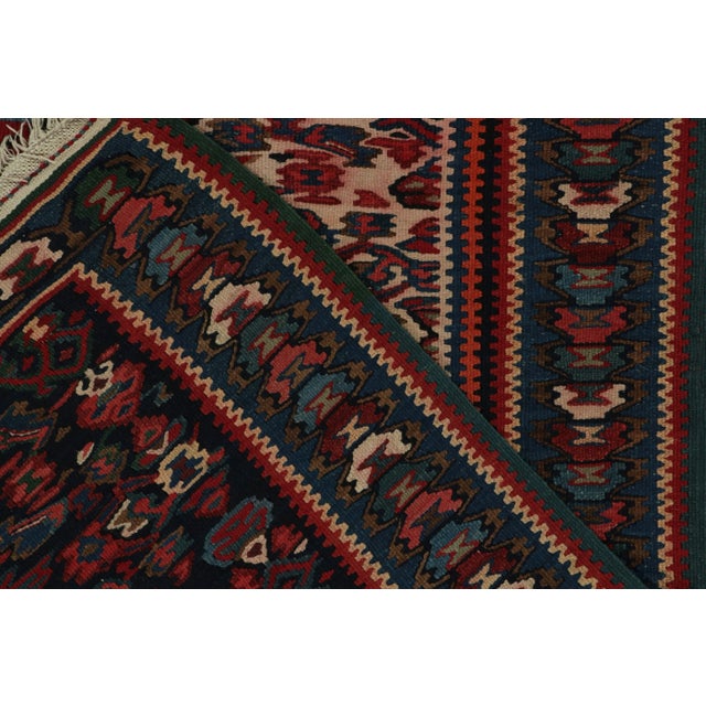 Textile 1950s Vintage Senneh Kilim in Red, Blue & White Tribal Pattern For Sale - Image 7 of 7