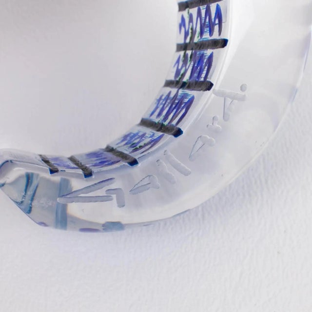 Transparent Christophe Gallard Massive Lucite Bracelet with Blue and Gold Decor For Sale - Image 8 of 9