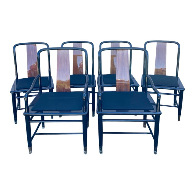 1980s Italian Postmodern Chinoiserie Dining Chairs Set of 6 For Sale