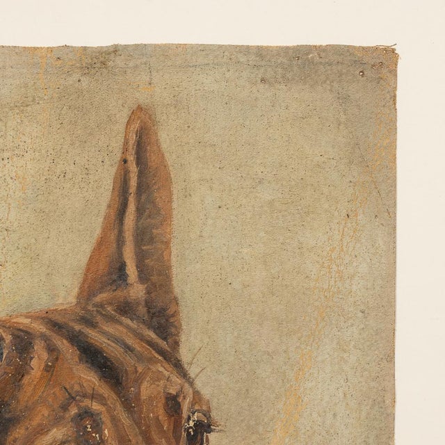 An antique 20th century oil on canvas piece by frederick thomas daws portraying a german shepherd dating to 1926. Daws,...