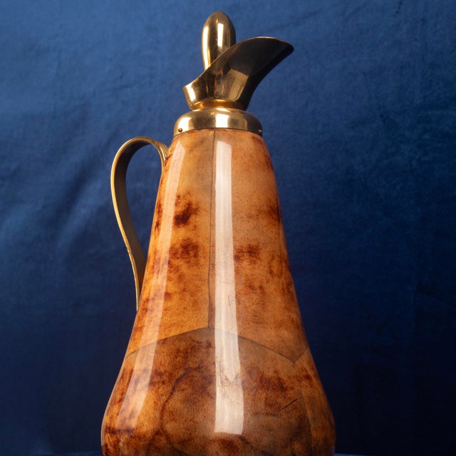 Tobacco-Coloured Parchment and Brass Thermos by Macabo of Cusano Milanino, Italy 1950 For Sale - Image 15 of 17