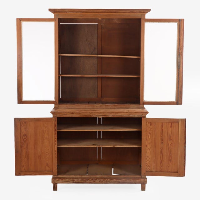 Wood Pair of French Two-Part Pitch Pine Cabinets, C. 1880 For Sale - Image 7 of 9