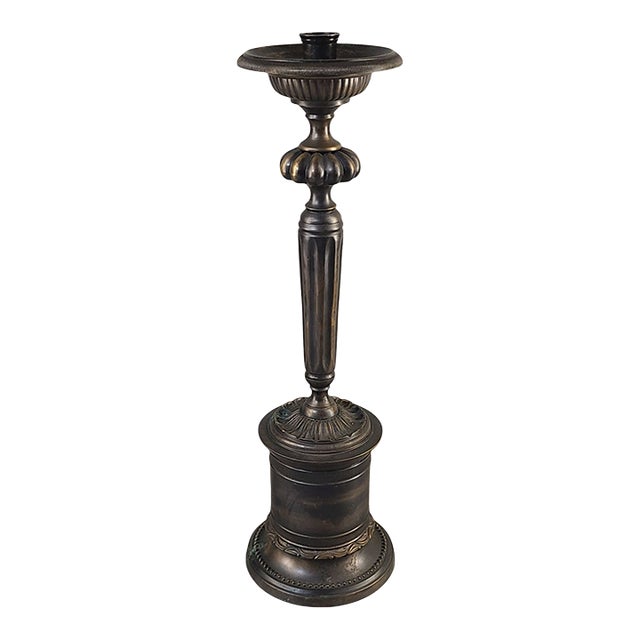 Antique Ornate Bronze Candle Stick Candle Holder For Sale
