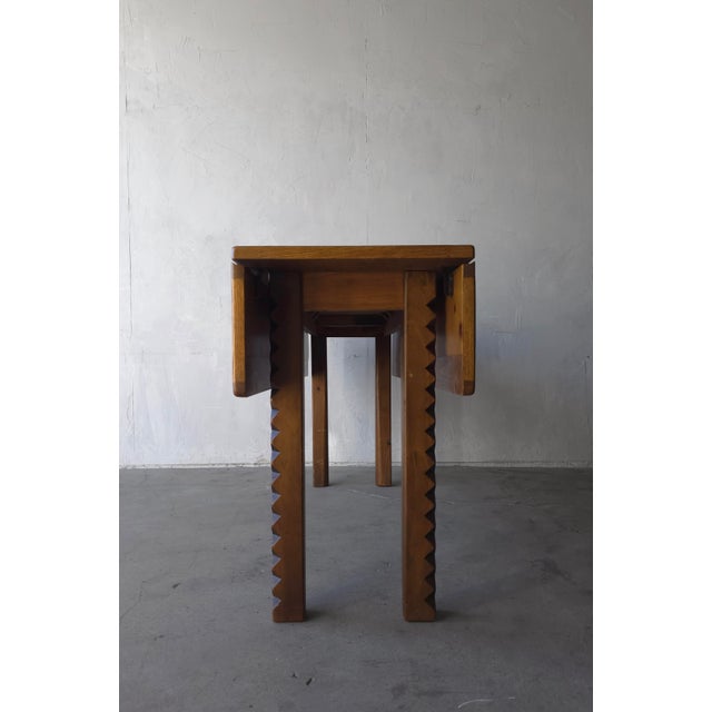 Wood 1950s European Craftsman Drop Leaf Dining Table With Sawtooth Legs For Sale - Image 7 of 12