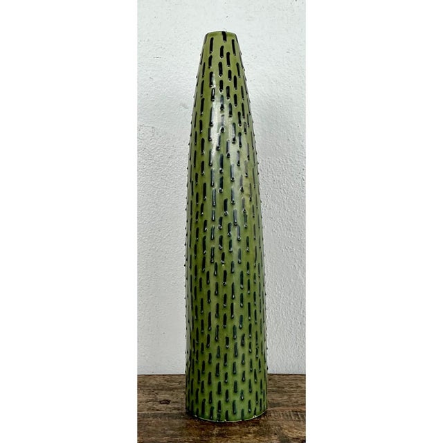 Vintage Green Textured Ceramic Vase For Sale In West Palm - Image 6 of 12