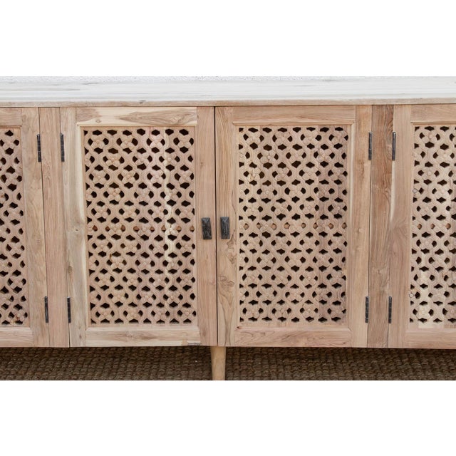 Mid-Century Modern 105" Six-Door Grand Floral Jali Sunbleached Sideboard For Sale - Image 3 of 10