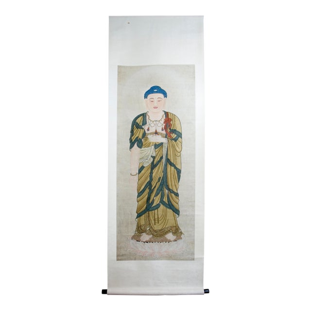 Chinese Scroll of a Standing Buddha on a Lotus Throne For Sale