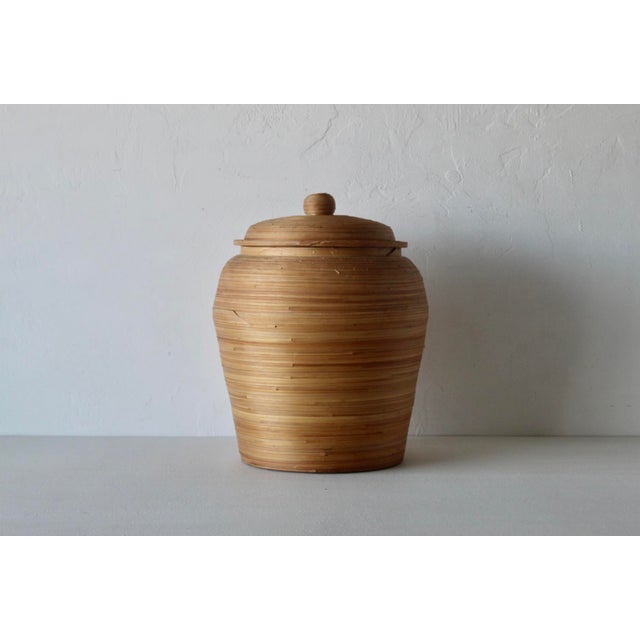 Vintage Vivai Del Sud Italian Style Lidded Bamboo Reed Storage Basket For Sale - Image 12 of 12