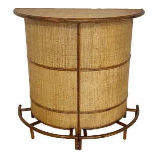 Vintage Woven Rattan Tiki Bar For Sale
