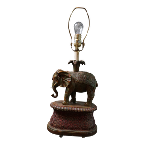 Vintage Asian Elephant Sculptural Table Lamp