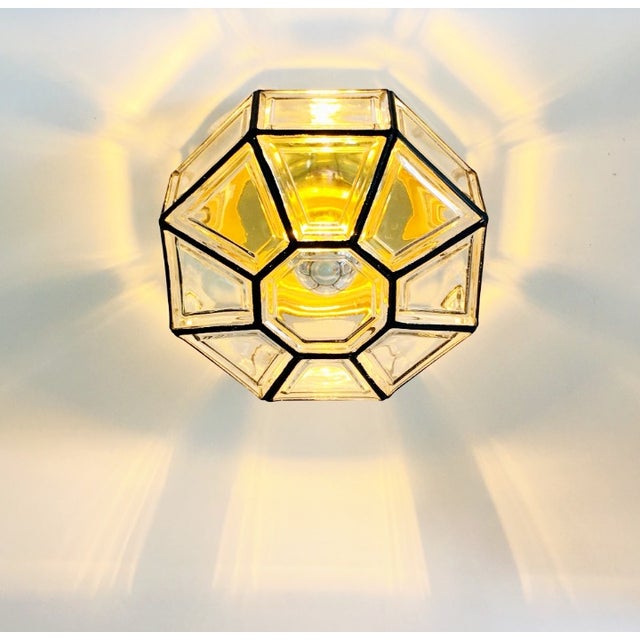 Mid-Century Modern Glass & Brass Ceiling Light/Flush Mount From Limburg, Germany, 1960s For Sale - Image 6 of 10