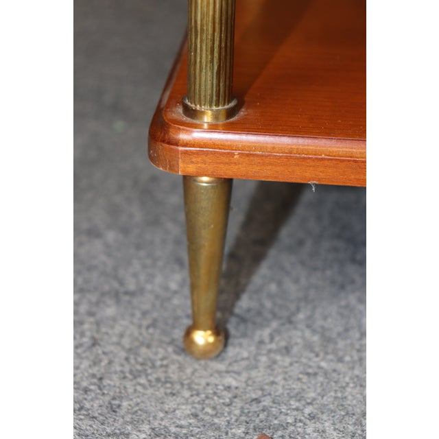 Pair of Solid Cherry Maison Jansen Attributed Brass Directoire Three Tier Tables For Sale - Image 11 of 12