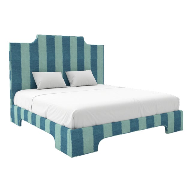 Empire Bed in Schumacher Bagan, Peacock - Full For Sale