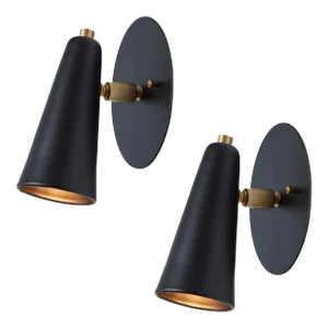 'Lupita' Sconces in Black & Brass by Alvaro Benitez - a Pair