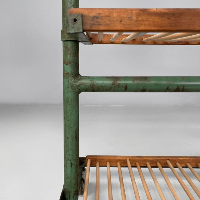 Industrial Italian Cart in Wood and Green Metal, 1920s For Sale - Image 13 of 17