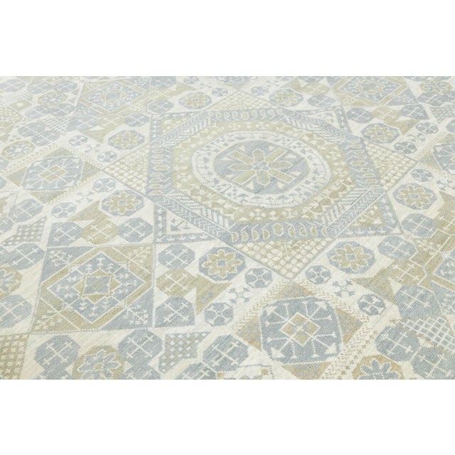Gray Modern Geometric Khotan Style Hand-Knotted Wool Area Rug - Muted Sage & Sand For Sale - Image 8 of 10