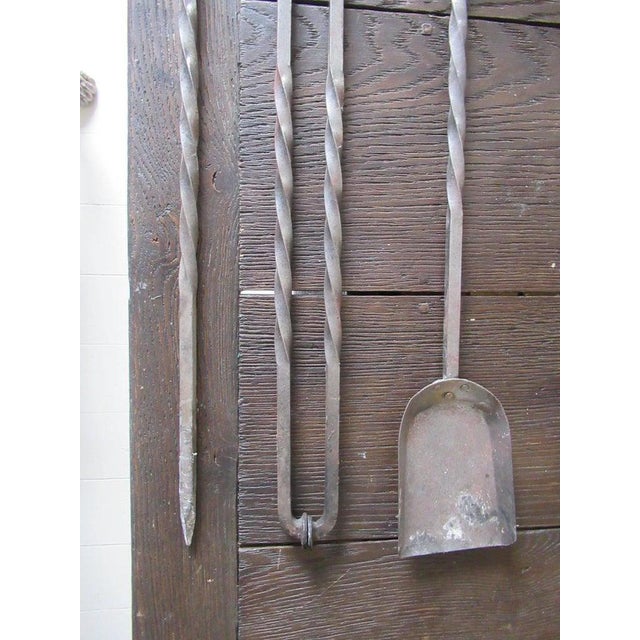 Early Gothic Twisted Steel Fire Irons, Set of 3 For Sale - Image 3 of 5