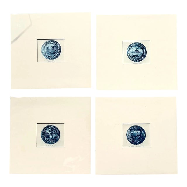 Vintage Boho 19th Century Transfers China Prints - Set of 4 For Sale