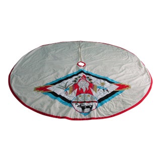 Vintage House of Hatten Southwest Style Santa Applique Tree Skirt 58" Cotton Poly Blend For Sale