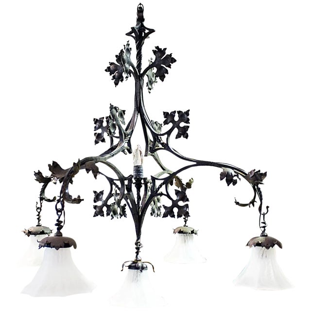 French Wrought Iron Chandelier by F. Marrou For Sale