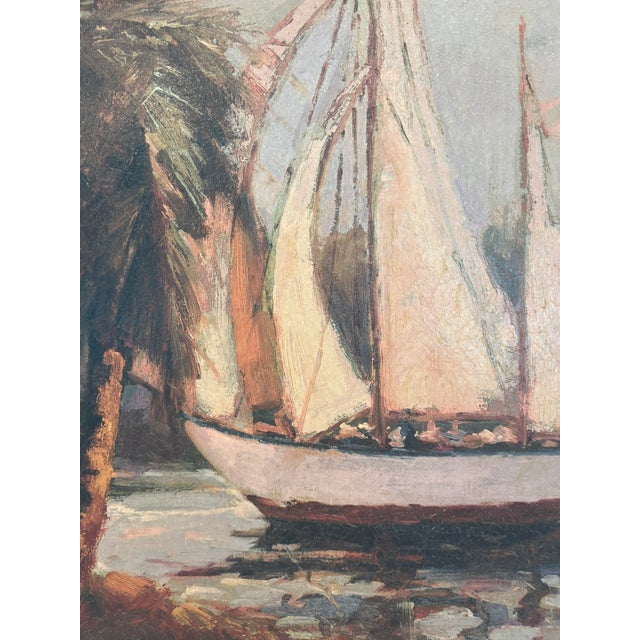 Vintage Coastal Sailboat Wall Art Giclee on Board in Gilt Faux Bamboo Frame For Sale - Image 11 of 13