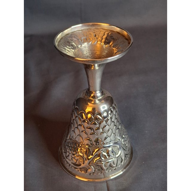 Vintage Jerusalem Solid Silver Kiddush Cup - Hand-Chased Repoussé Grapes Fish Scales For Sale - Image 4 of 17