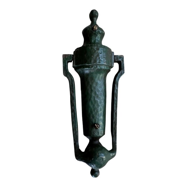 Hammered Brass Knocker in Original Old Green Paint Patina, Circa 1920 For Sale