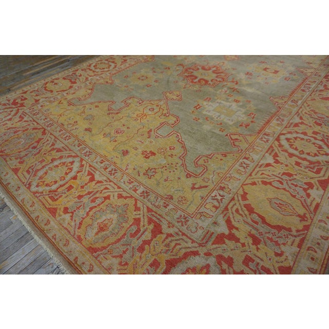 Sand Background Color & Medallion Design Antique Turkish Oushak Rug For Sale - Image 4 of 11
